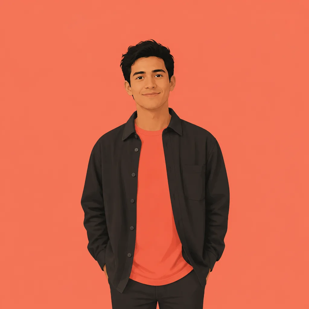Illustrated portrait of Mateo Restrepo, a hobbyist game developer